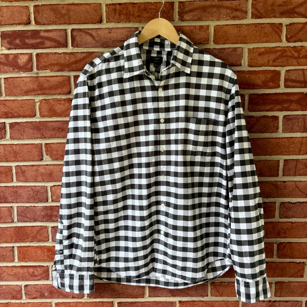 J.Crew Factory Men’s Slim Fit Oxford Shirt. EUC. Large. Black & White Check.